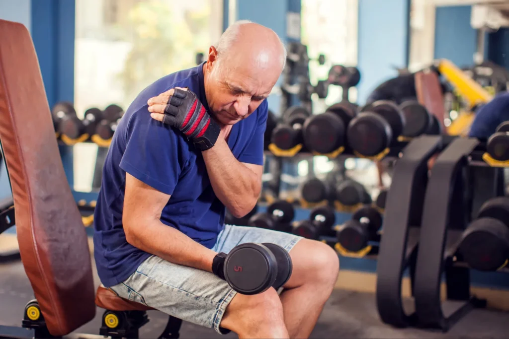 man with glenoid loosening after total shoulder replacement.