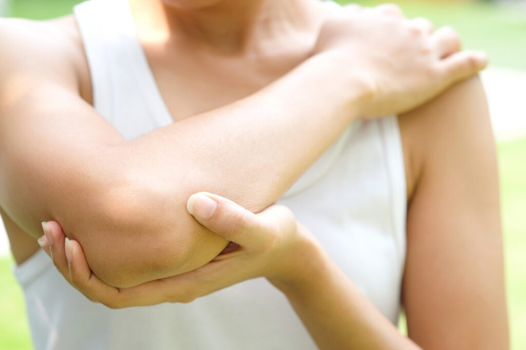 Close-up of elbow.